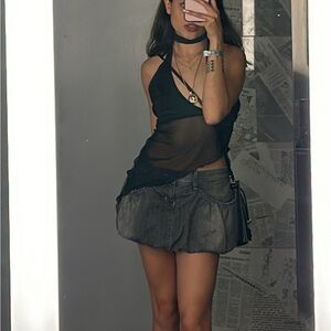 Gray Bubble Denim Skirt